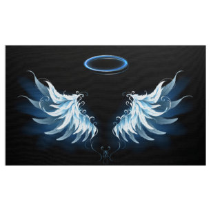 Blå glowing Angel Vingar på svart bakgrund Tyg