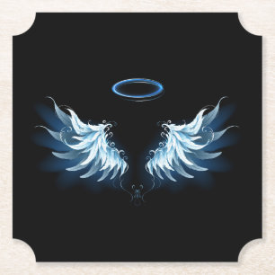 Blå glowing Angel Vingar på svart bakgrund Underlägg Papper