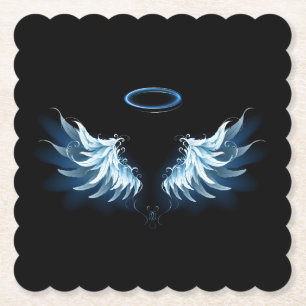 Blå glowing Angel Vingar på svart bakgrund Underlägg Papper
