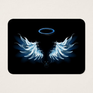 Blå glowing Angel Vingar på svart bakgrund Visitkort