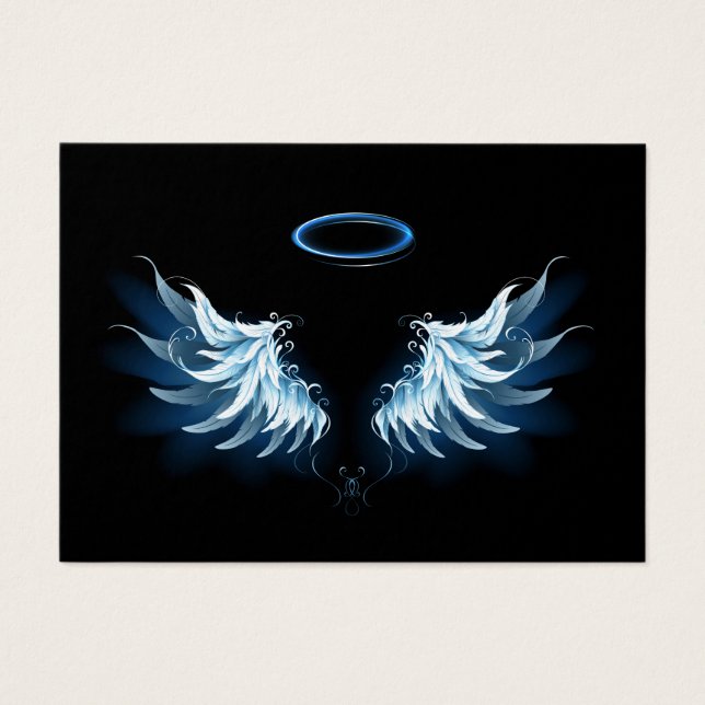 Blå glowing Angel Vingar på svart bakgrund Visitkort (Framsidan)