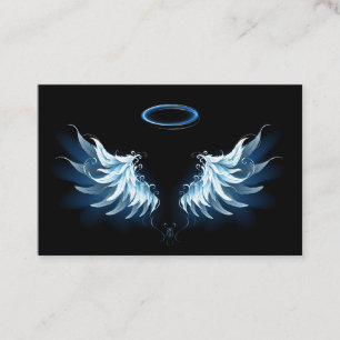 Blå glowing Angel Vingar på svart bakgrund Visitkort