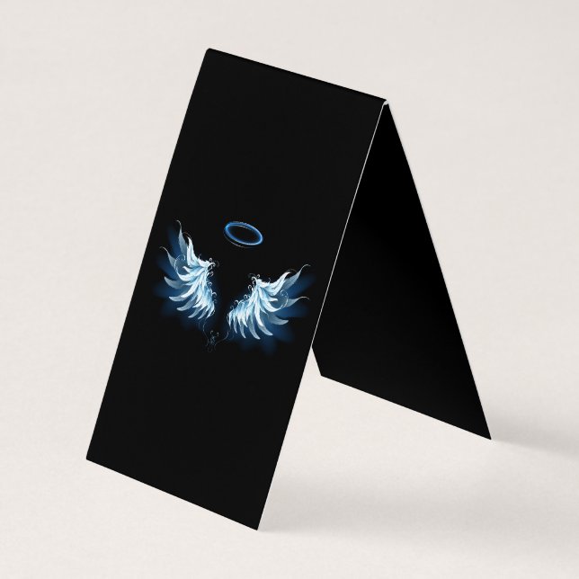 Blå glowing Angel Vingar på svart bakgrund Visitkort (Baksida)