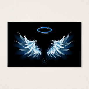 Blå glowing Angel Vingar på svart bakgrund Visitkort