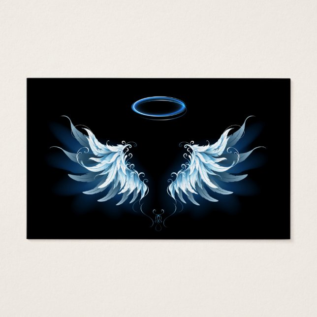 Blå glowing Angel Vingar på svart bakgrund Visitkort (Framsida)