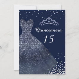 Blå Gnistra Gown Dress Quinceanera Party Inbjudningar