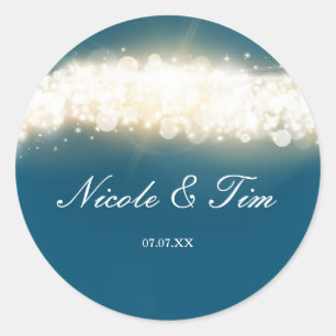 Blå Gnistra Ljus Himmel Blast Favor Stickers Runt Klistermärke