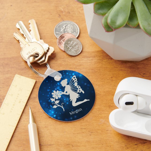 Blå Gnistra Ljus Silver Fairy Nyckelring (Skrivbord)
