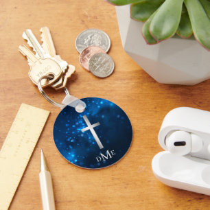 Blå Gnistra Ljus Silver Kor Monogram Nyckelring