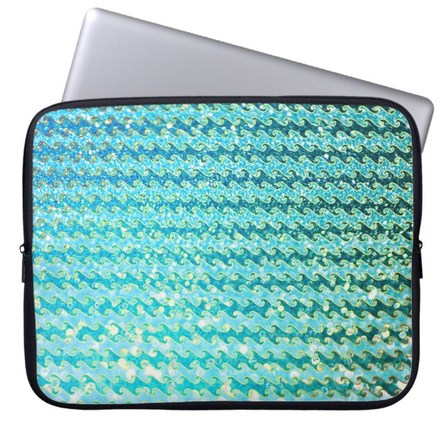 Blå Gnistra Oceanen Sjöjungfru Vinkarare Mönster Laptop Sleeve (Framsidan)