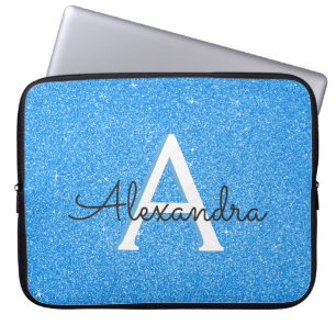 Blå Gnistra och Glitter Monogram Laptop Fodral
