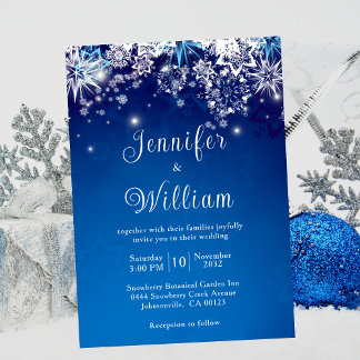 Blå Gnistra Snowflake Winter Wedding Inbjudningar