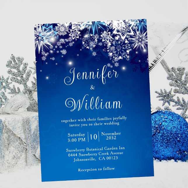 Blå Gnistra Snowflake Winter Wedding Inbjudningar (Skapare uppladdad)