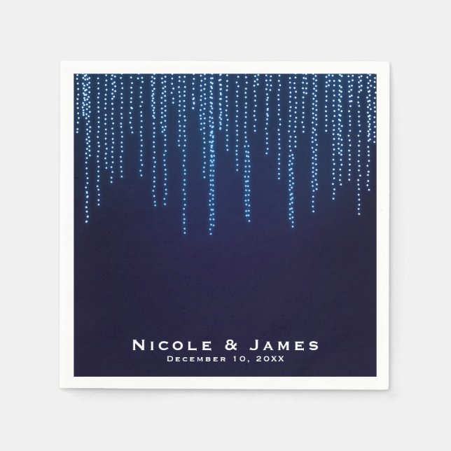 Blå Gnistra String Ljus för vinterbröllop Elegant Pappersservett (Framsidan)