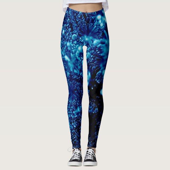 Blå gnistrande Abstrakt Frysta bubblor Leggings (Framsida)