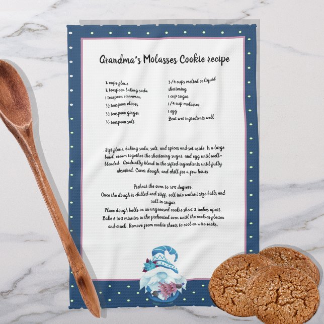 Blå Gnome Julgran Recipe keepsaké Kökshandduk (Skapare uppladdad)