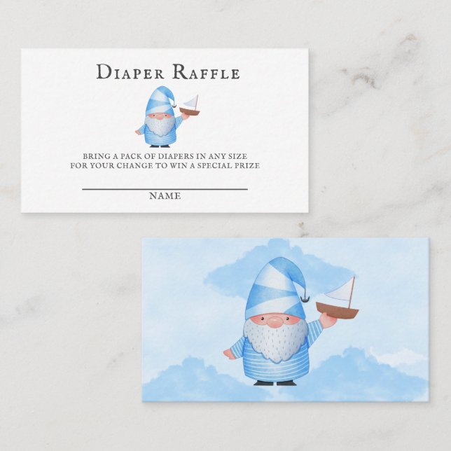 Blå gnome Sailboat Clouds Baby Diaper Raffle Visitkort (Fram/baksida)