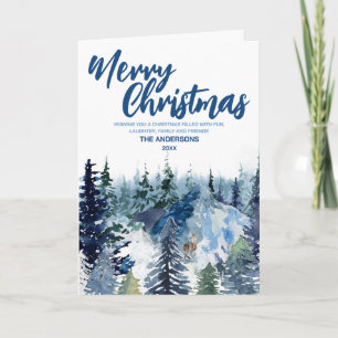 Blå God Jul gran skog Modern ren Jul Kort
