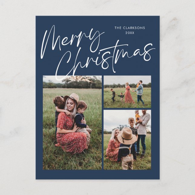 Blå God jul-kalligrafi, skript 3 - foto Helg Vykort (Framsida)