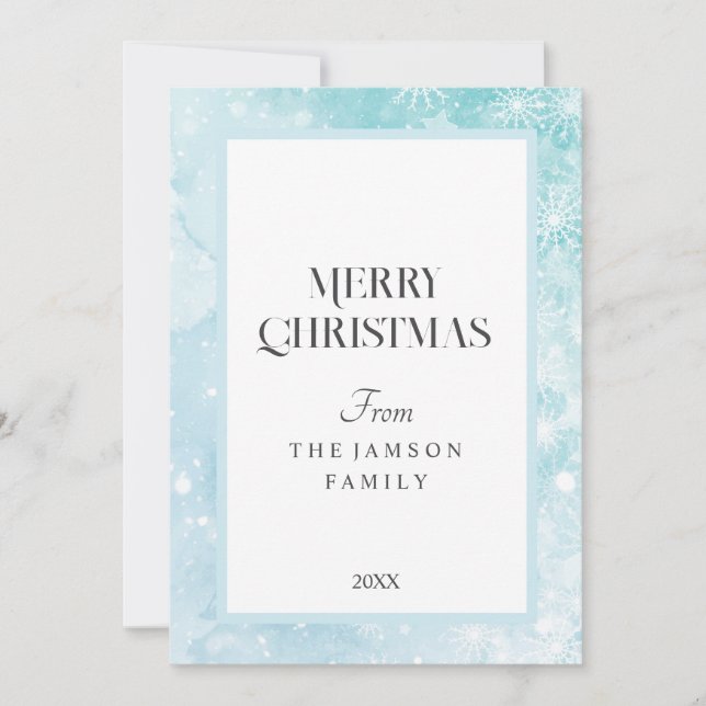 Blå God jul-kort för snöflingor Julkort (Framsida)