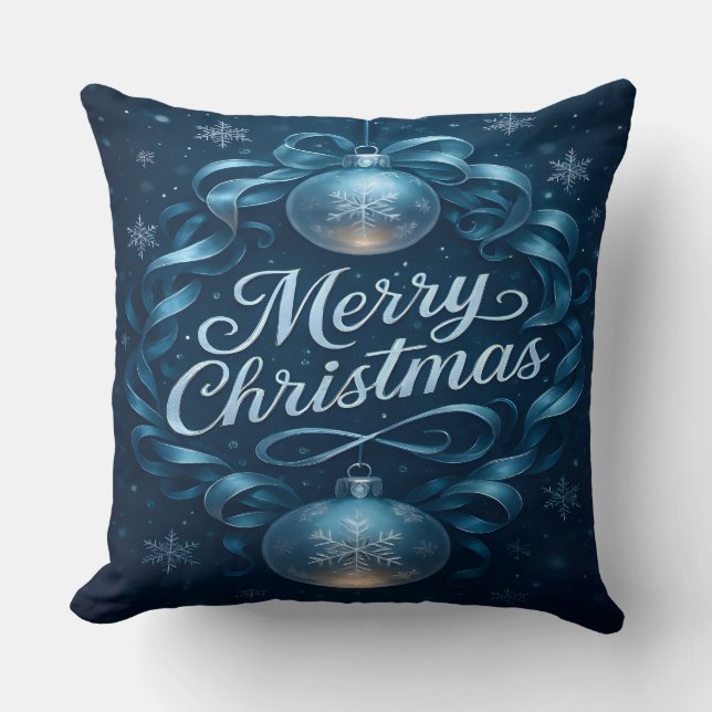 Blå God Jul Kuddprydnad Ornamental Kastkudde  Kudde (Framsida)