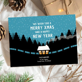 Blå God Jul med retro tallar Kort