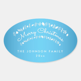 Blå God jul Oval Stickers Ovalt Klistermärke