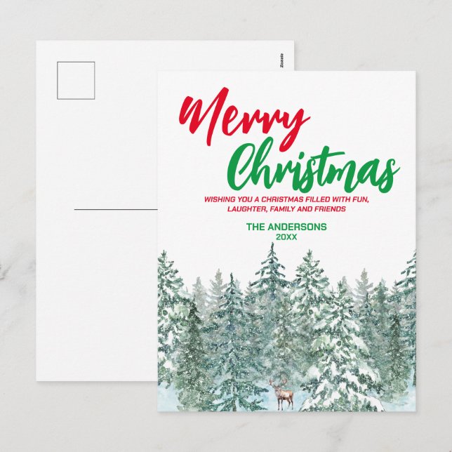 Blå God jul träd-skog Modern raindeer Holid Helg Vykort (Fram/baksida)