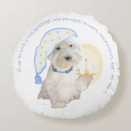 Blå Godnatt Westie med Ljus Rund Kudde