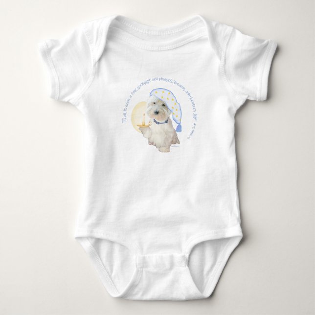 Blå Godnatt Westie med Ljus T Shirt (Framsida)