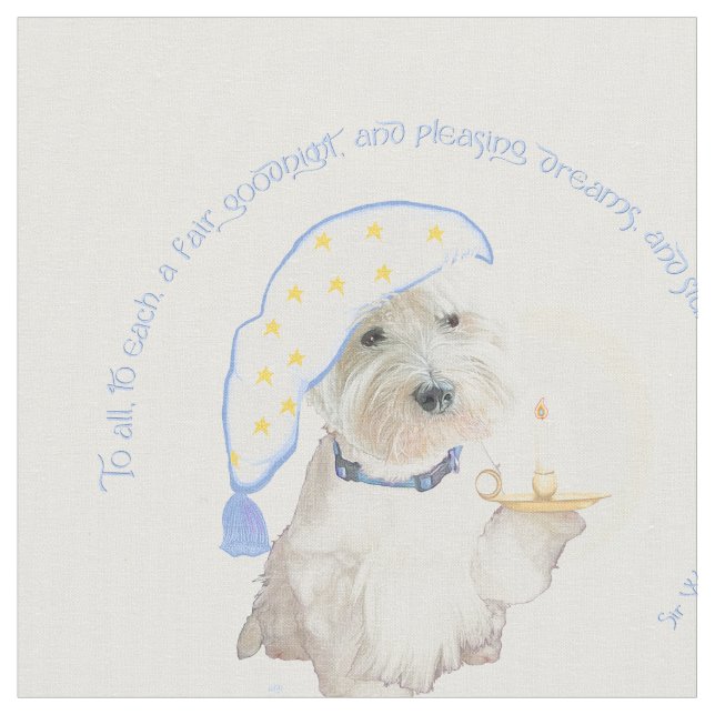 Blå Godnatt Westie med Ljus Tyg (Närbild)