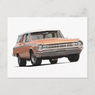 Blå godsvagn 1964 Dodge station. Vykort