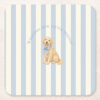 Blå Golden Retriever Baby Shower Underlägg Papper Kvadrat