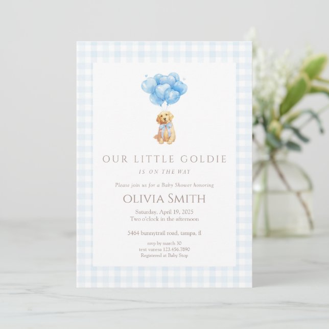 Blå Goldendoodle Valp Baby Shower Inbjudningar (Stående Fram)