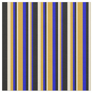 Blå, Goldenrod, Beige & Black Färgad Linjer Tyg