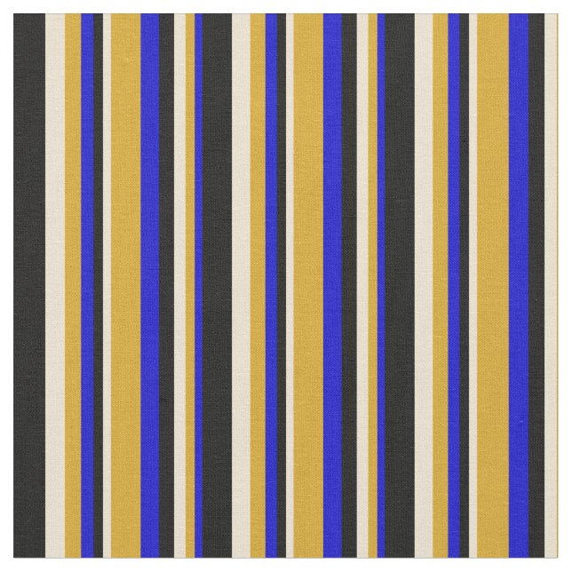 Blå, Goldenrod, Beige & Black Färgad Linjer Tyg (Närbild)