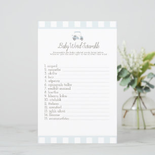 Blå golf baby word scrabble baby shower spel