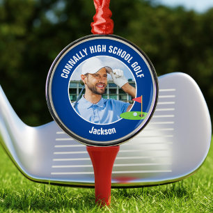 Blå Golfer Foto High School Golf Lag Julgransprydnad Metall