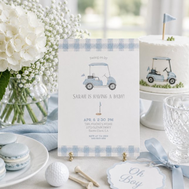 Blå golfkärra baby shower inbjudan (Skapare uppladdad)