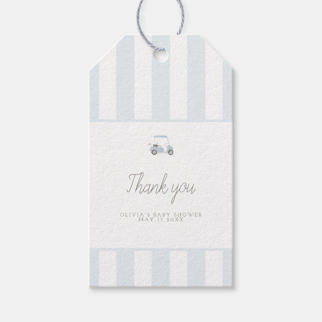 Blå golfvagn rektangel gunsttag presentetikett (Framsidan)