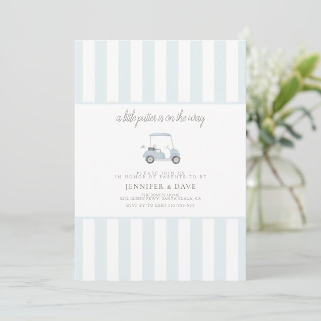 Blå golfvagnsspisar på vägen inbjudningar (Stående Fram)