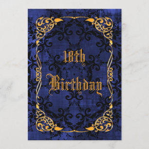 Blå gotik & Guld Framed 18:e födelsedagen Inbjudningar