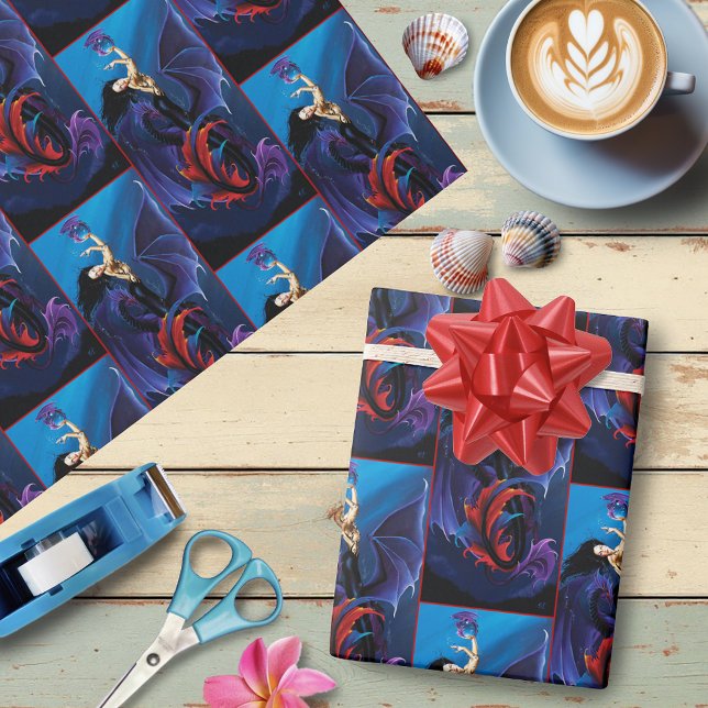 Blå gotiska drakar Siren Fantasy Lila Presentpapper (Skapare uppladdad)