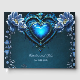 Blå gotskt hjärta omgivet av magiska blommor gästböcker