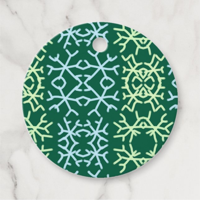 Blå gr snö flingar jul mönster snö mönster gåvor etiketter (Framsida)