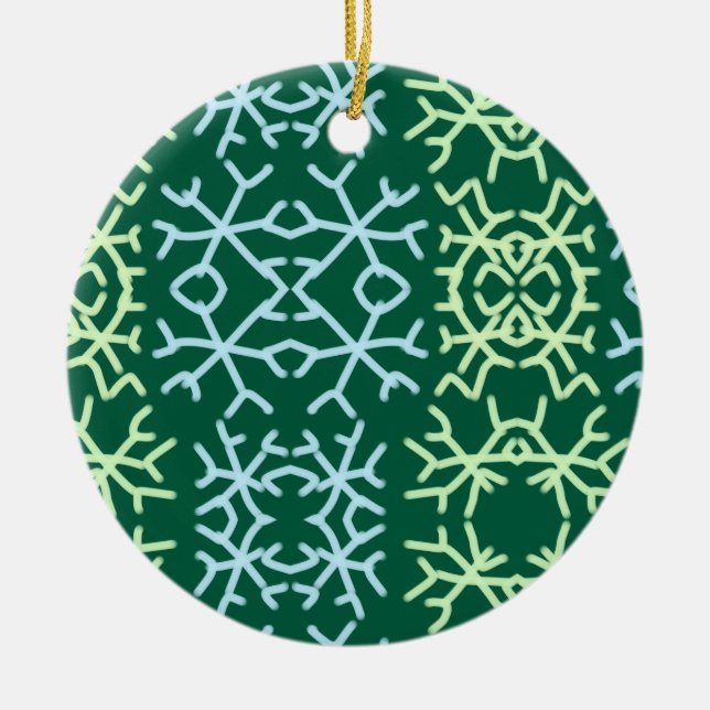 Blå gr snö flingar jul mönster snö mönster julgransprydnad keramik (Framsidan)