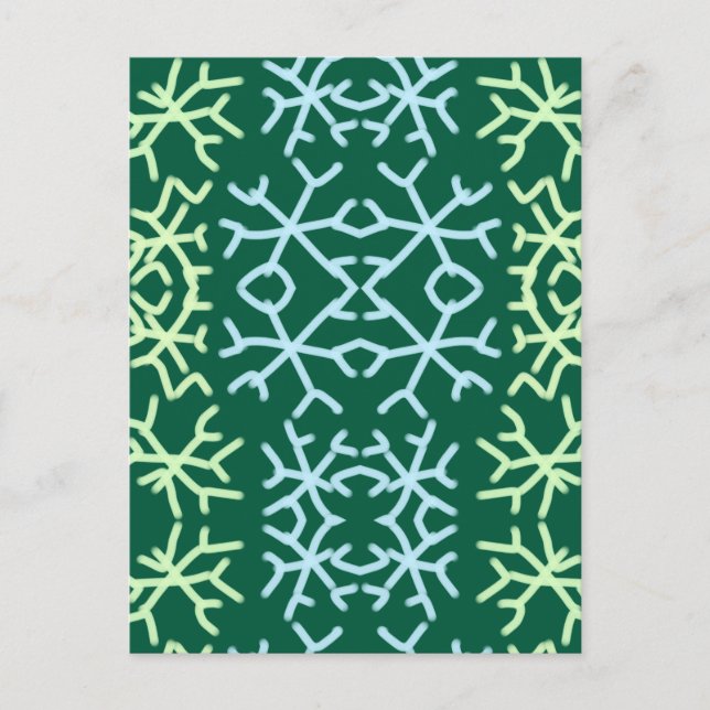 Blå gr snö flingar jul mönster snö mönster vykort (Framsida)