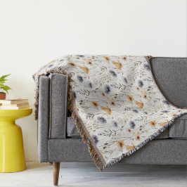 Blå Grå Beige Brun Vit Boho Blommor Botanisk Filt