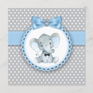 Blå Grå Elefant Pojke Baby Shower Inbjudningar