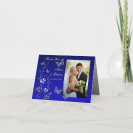 Blå, Grå Fjäril Blommig Foto Tacksamhetskort Tack Kort